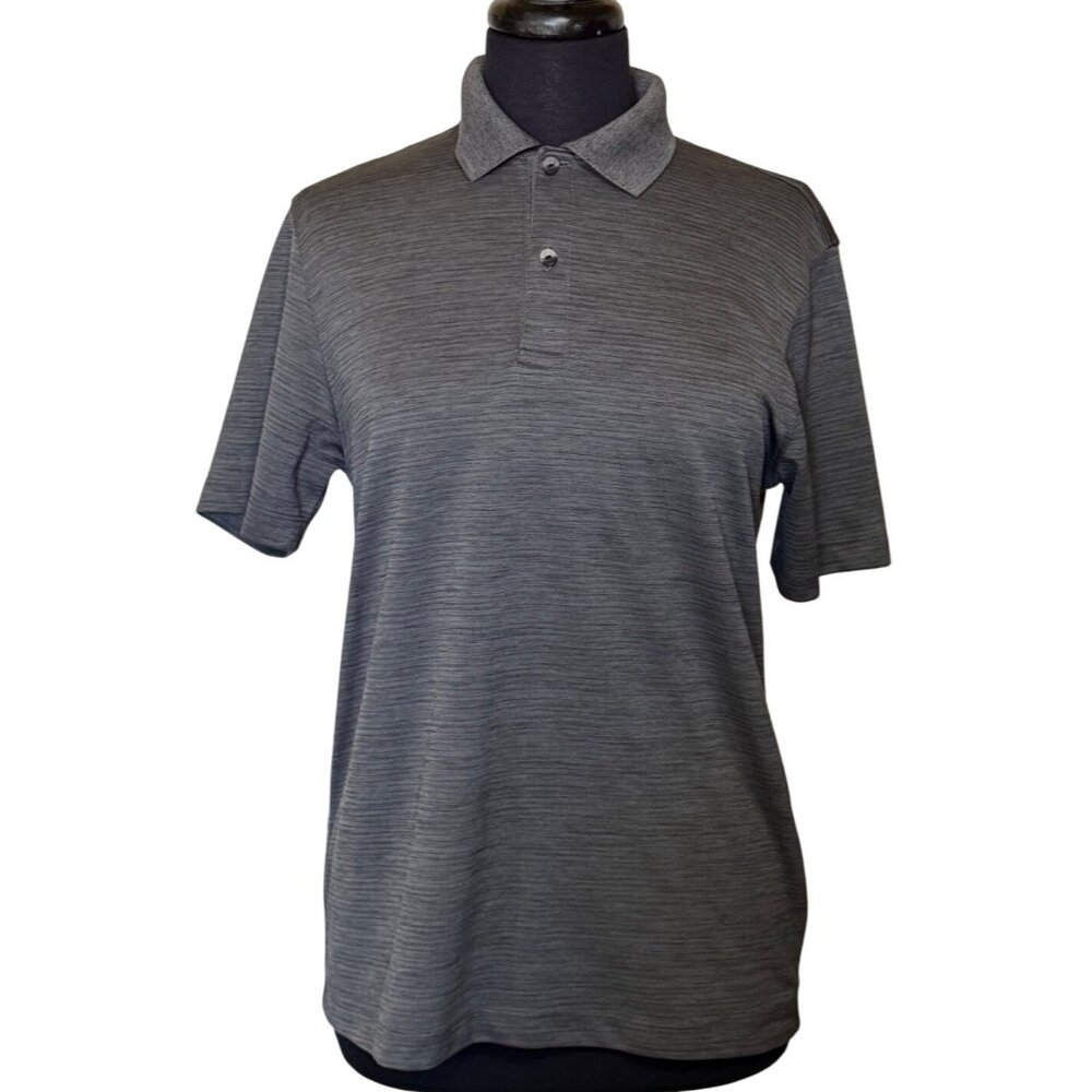 Men's Dark Gray Textured Print Polo Shirt Size S Polyester (Unknown Brand)